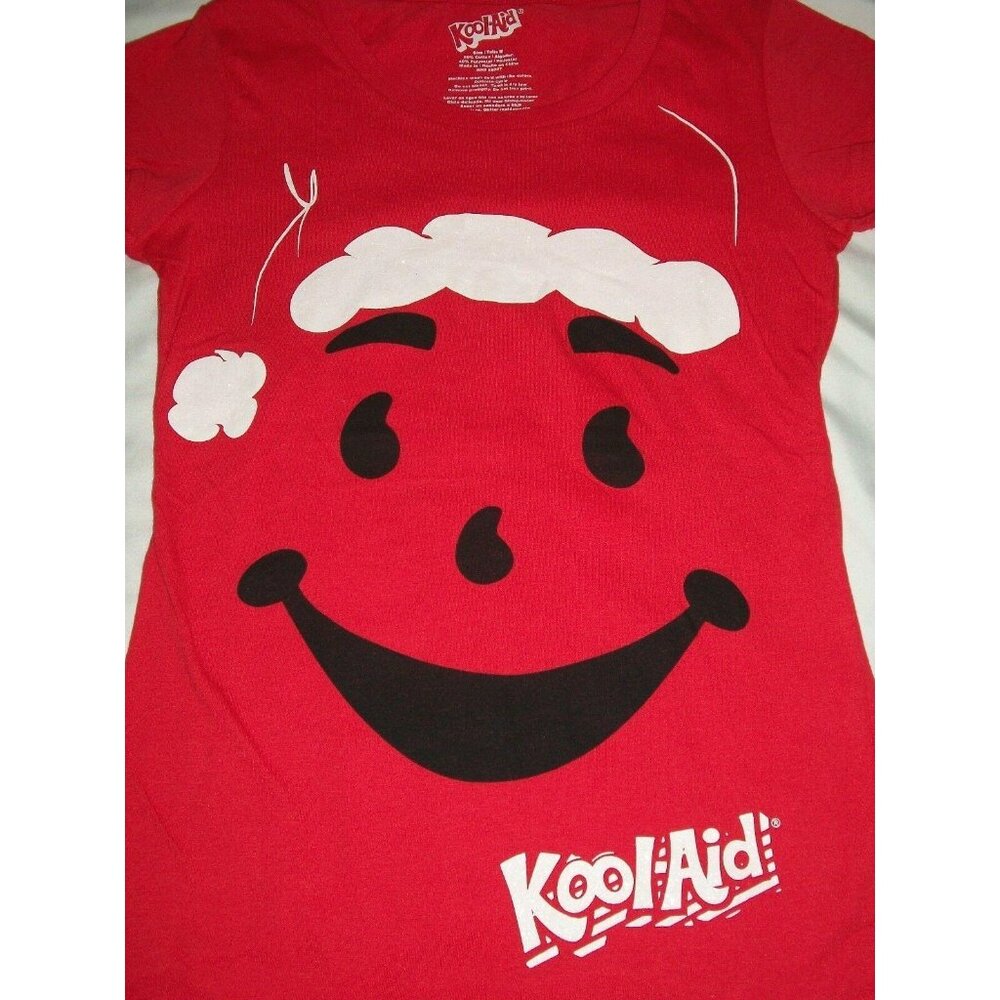 Santa Kool Aid Red Christmas Glitter Tshirt KoolAid Junior 7 9 Size Medium